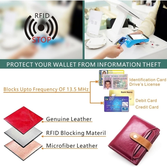NIB ANDOILT Wallets Genuine Leather Small Bifold Wallet RFID Blocking - Picture 11 of 11